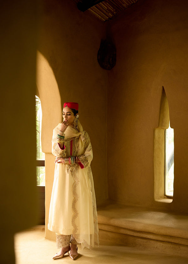 Nisbat Ivory Silk Dori Kurta Set