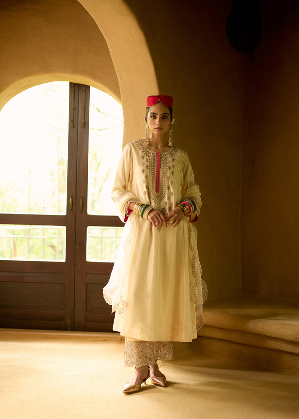 Nisbat Ivory Silk Dori Kurta Set
