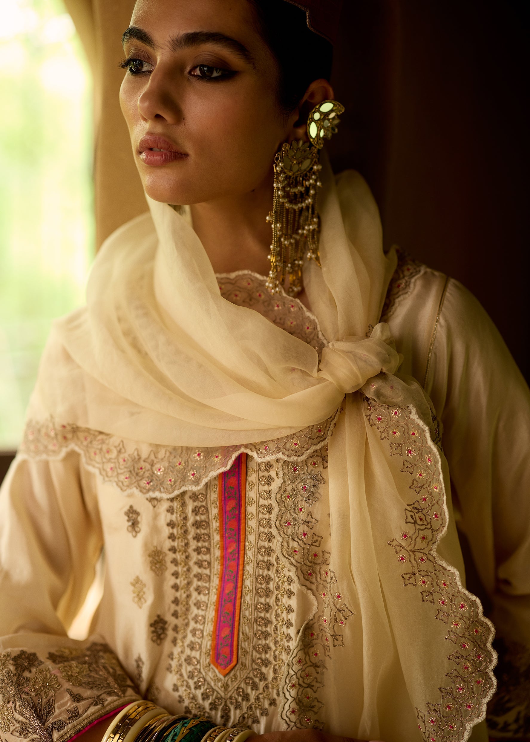 Nisbat Ivory Silk Dori Kurta Set