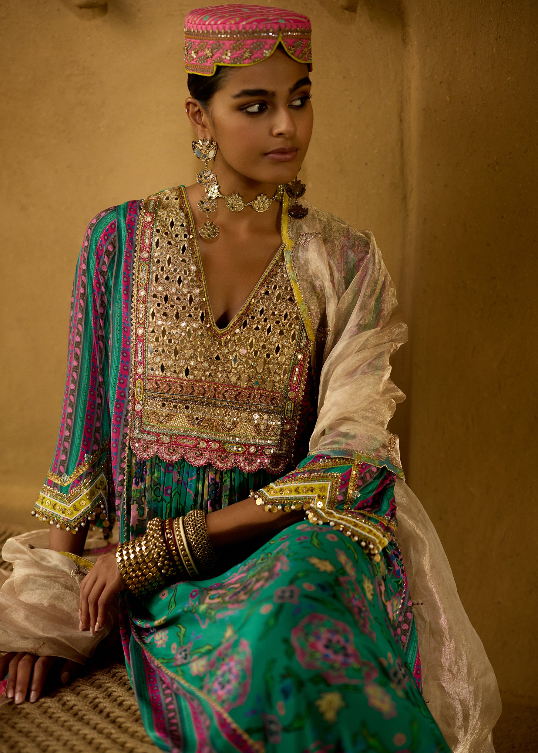 Nisbat Green Mirror Yoke Kurta Set