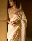 Nisbat Ivory Tissue Mirror Saree Set