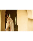 Nisbat Ivory Tissue Mirror Saree Set