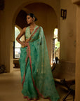 Nisbat Printed Organza Cutwork Border Saree