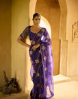 Nisbat Purple Organza Bouquet Saree Set