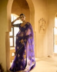 Nisbat Purple Organza Bouquet Saree Set