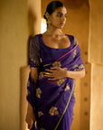 Nisbat Purple Organza Bouquet Saree Set