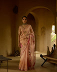 Nisbat Nude Pink Tissue Floral Jaal Saree Set