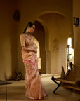 Nisbat Nude Pink Tissue Floral Jaal Saree Set