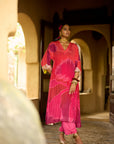 Nisbat Hot Pink Flower Print Kaftan