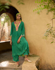 Nisbat Green Crepe Box Pleat Kurta Set