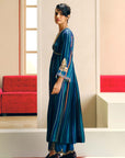 NILOUFER TEAL-POWDER BLUE STRIPE ALIA CUT KURTA SET