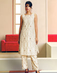NILOUFER IVORY SCALLOP EMBROIDERY KURTA SET