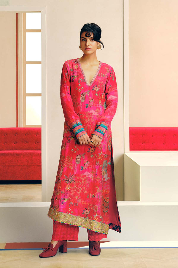 NILOUFER RED-MAGENTA GULRANG ASYMMETRICAL KURTA SET