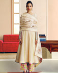 NILOUFER IVORY STRIPE TISSUE FRONT PUCKERING KURTA SET