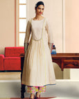 NILOUFER IVORY STRIPE TISSUE FRONT PUCKERING KURTA SET