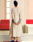NILOUFER IVORY STRIPE TISSUE FRONT PUCKERING KURTA SET