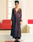 NILOUFER BLACK-PINK STRIPE ALIA CUT KURTA SET