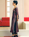 NILOUFER BLACK-PINK STRIPE ALIA CUT KURTA SET