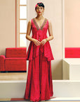 NILOUFER RED-MAGENTA GULTARA PEPLUM SHARARA SET