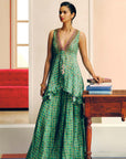 NILOUFER GREEN GULTARA PEPLUM SHARARA SET