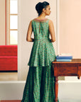 NILOUFER GREEN GULTARA PEPLUM SHARARA SET