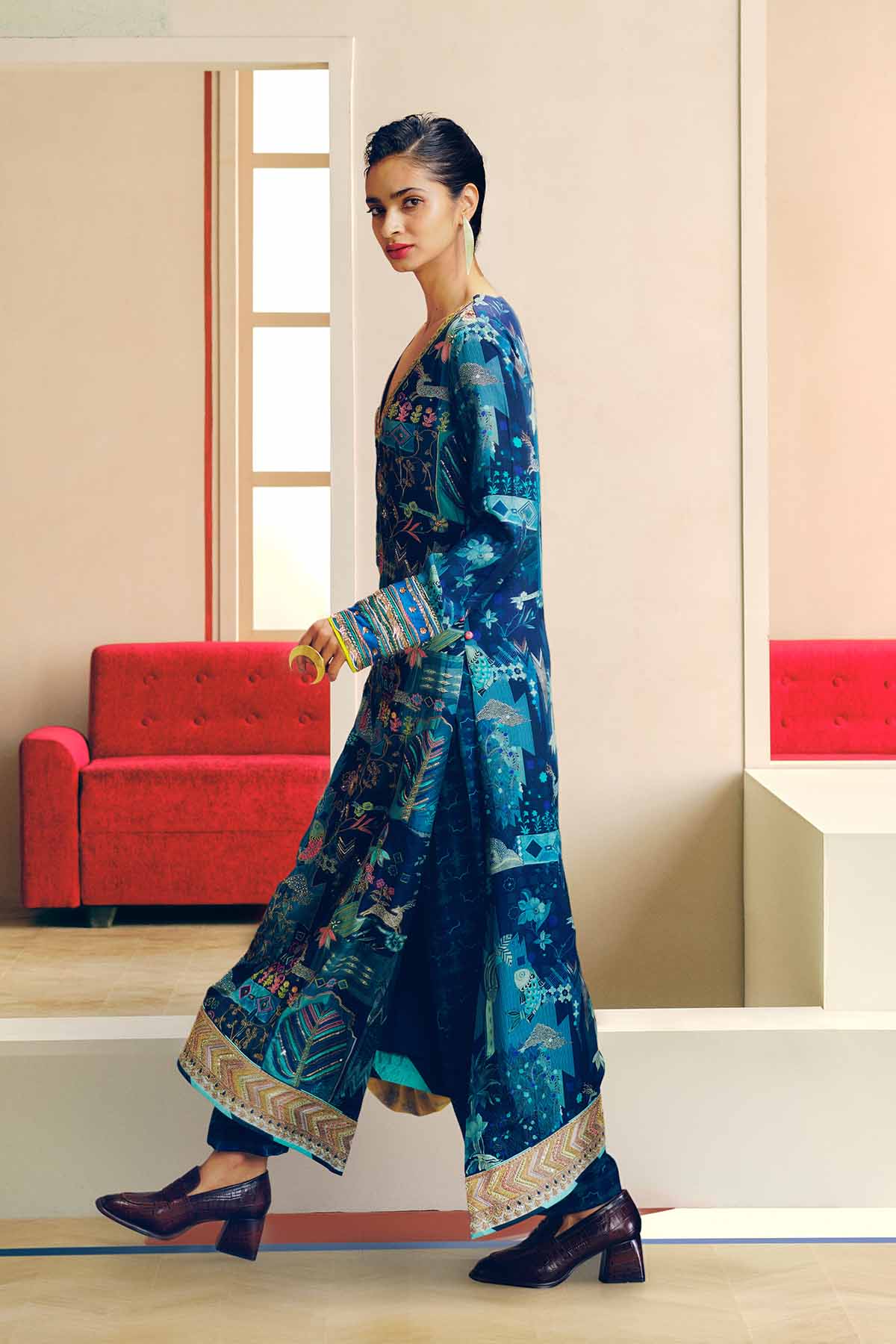 NILOUFER TEAL GULRANG ASYMMETRICAL KURTA SET – Raji Ramniq