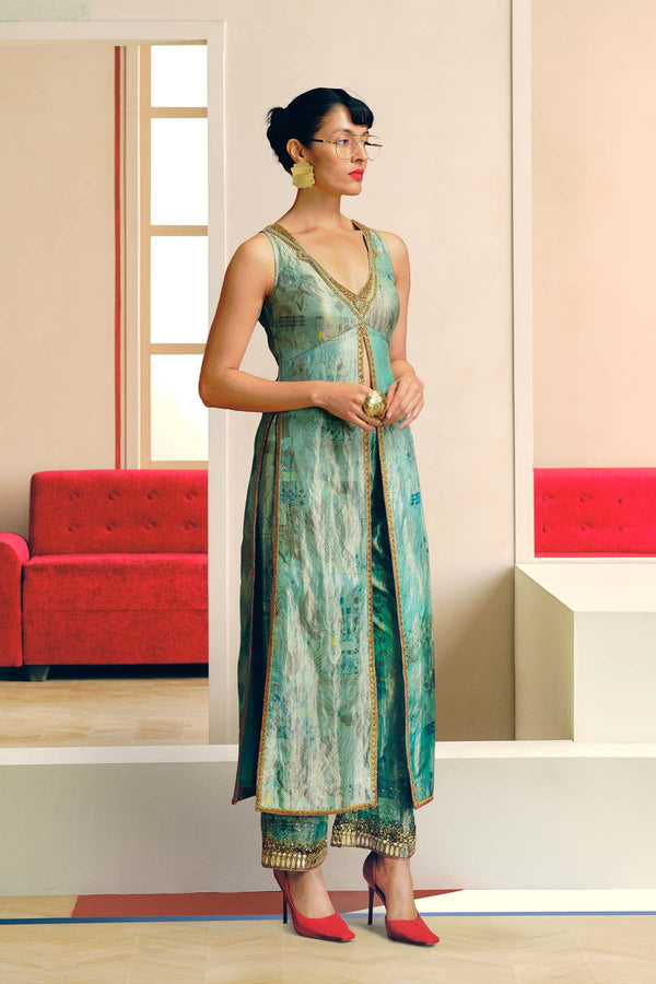 NILOUFER POWDER BLUE TISSUE GULRANG KURTA SET