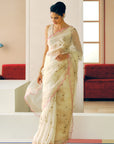 NILOUFER IVORY FLOWER BOOTAS SAREE SET