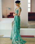 NILOUFER POWDER BLUE CARNATION JAAL SAREE SET
