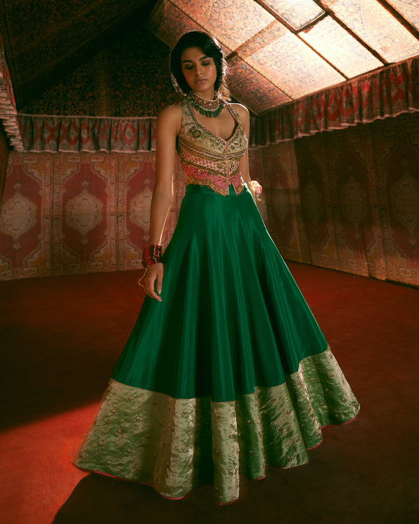 Reejh Green Silk Lehenga Set