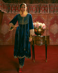 Reejh Blue Velvet Anarkali Set