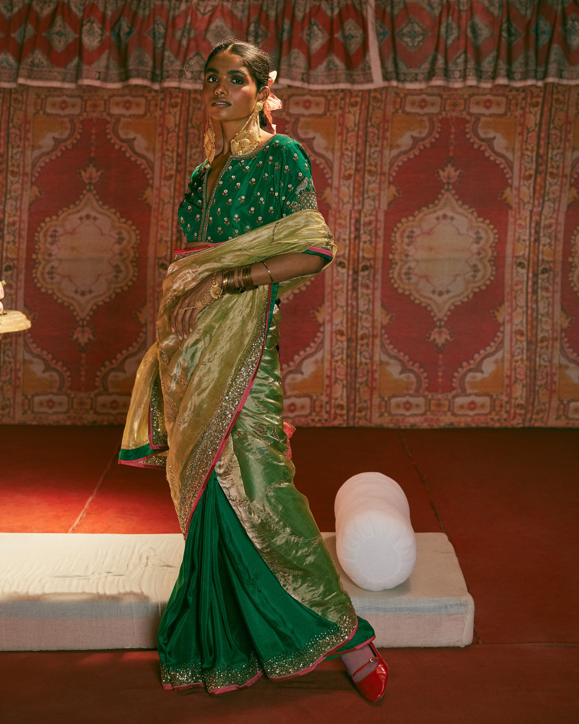 Reejh Green Tissue Jaal Saree