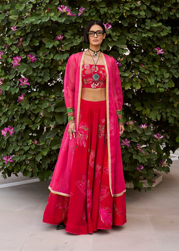 Retro Raani Red- Raani Pink Jacket Lehenga Set