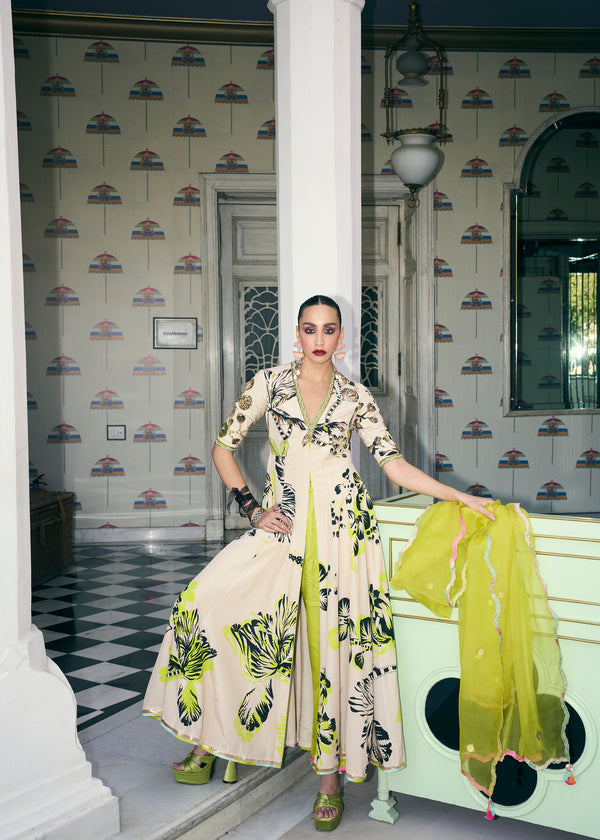 Retro Raani Black And Ivory Jacket Anarkali Set
