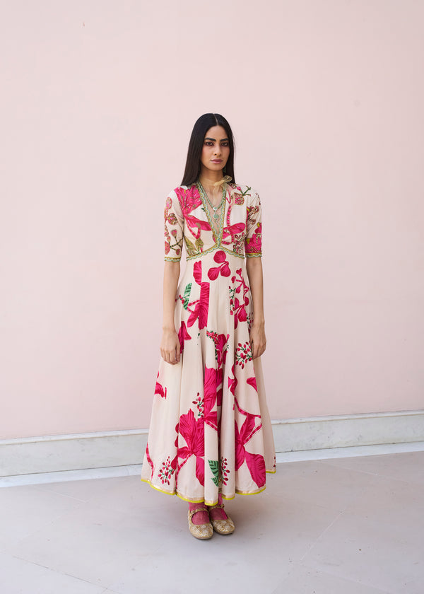Retro Raani Red And Ivory Anarkali Set