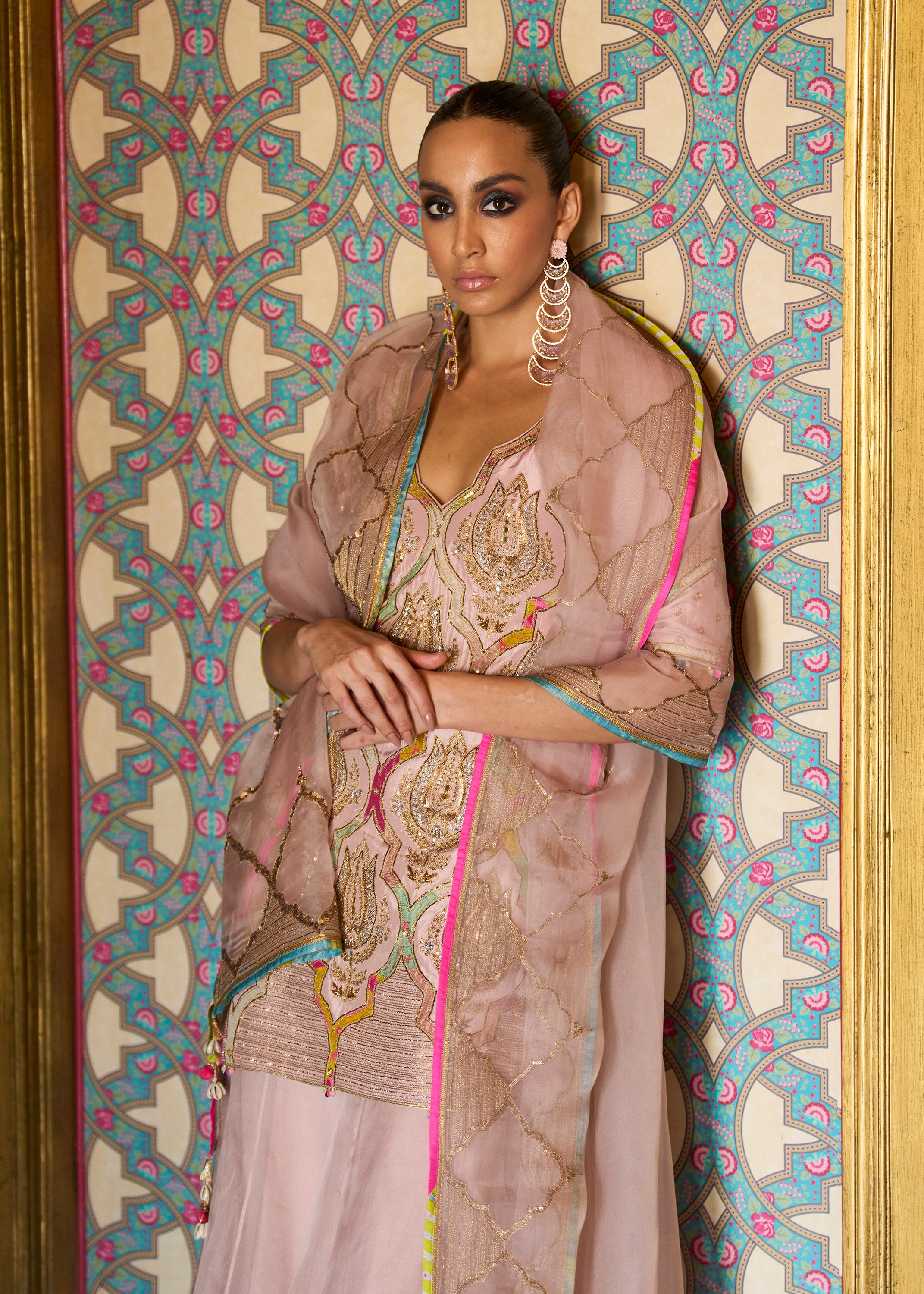 Retro Raani Champagne Pink Sharara Set for Summer Wedding – Raji Ramniq