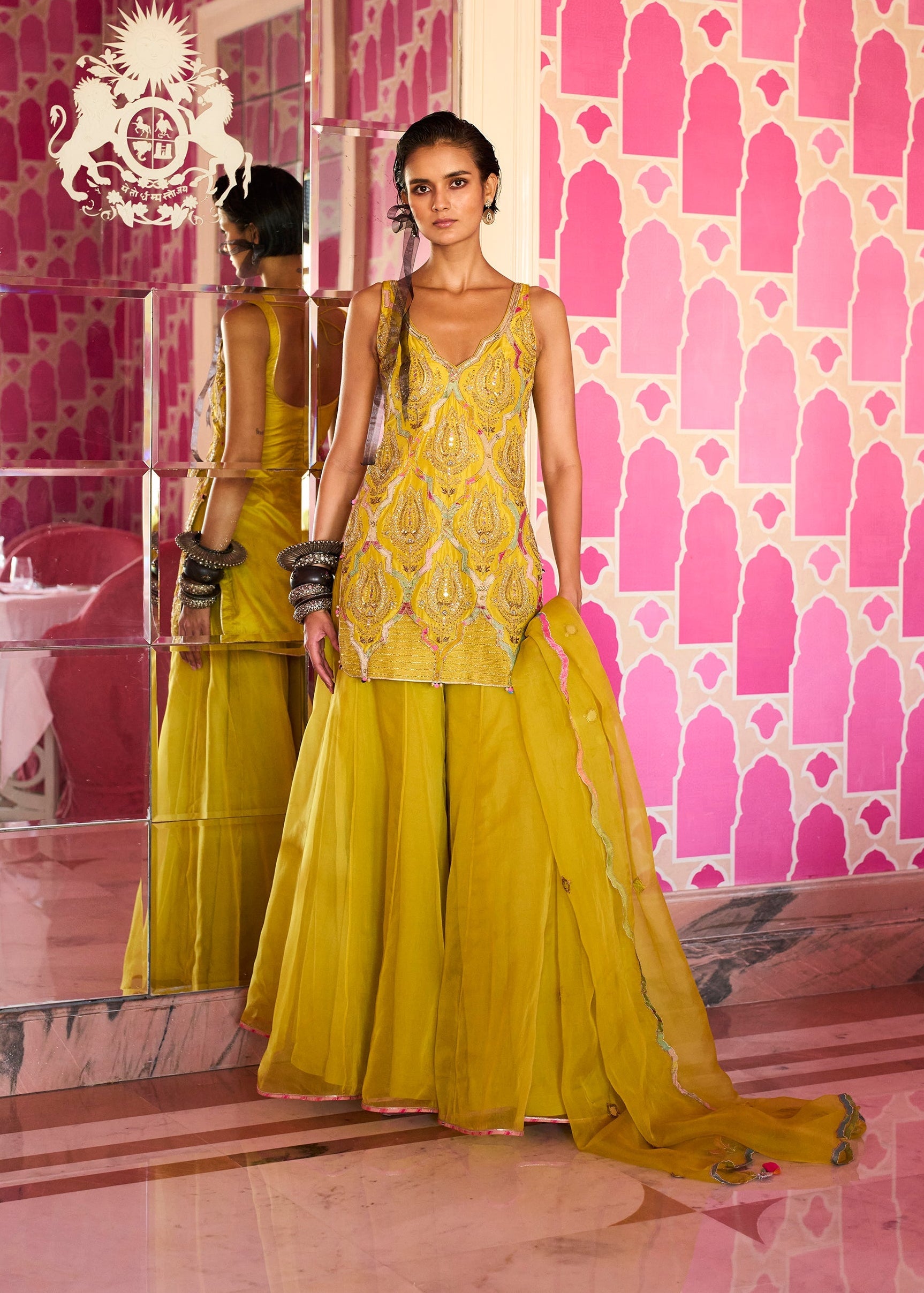 Retro Raani Yellow Lotus Sharara Set