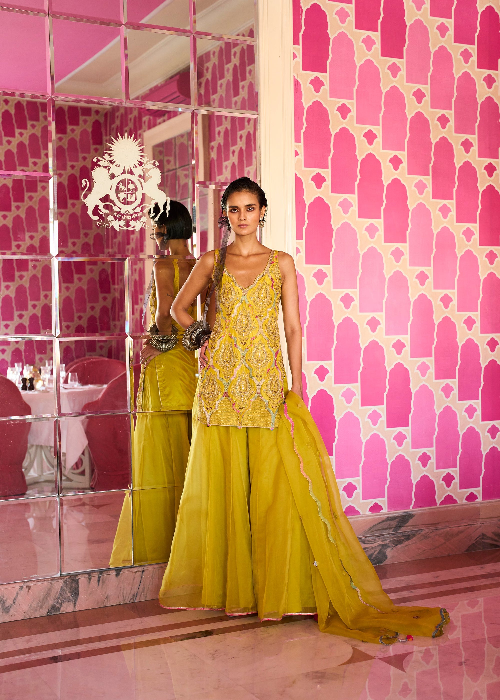 Retro Raani Yellow Lotus Sharara Set