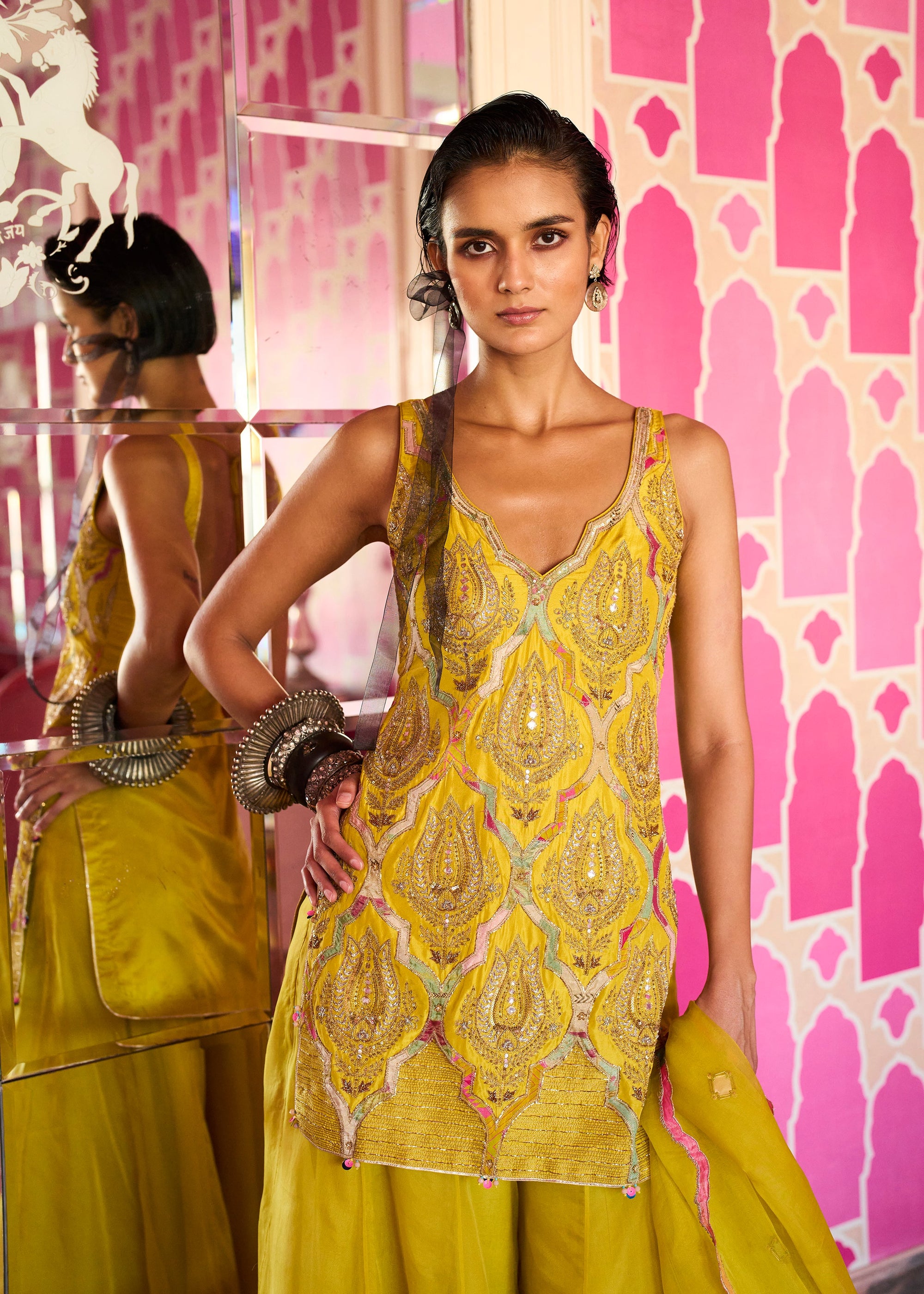 Retro Raani Yellow Lotus Sharara Set