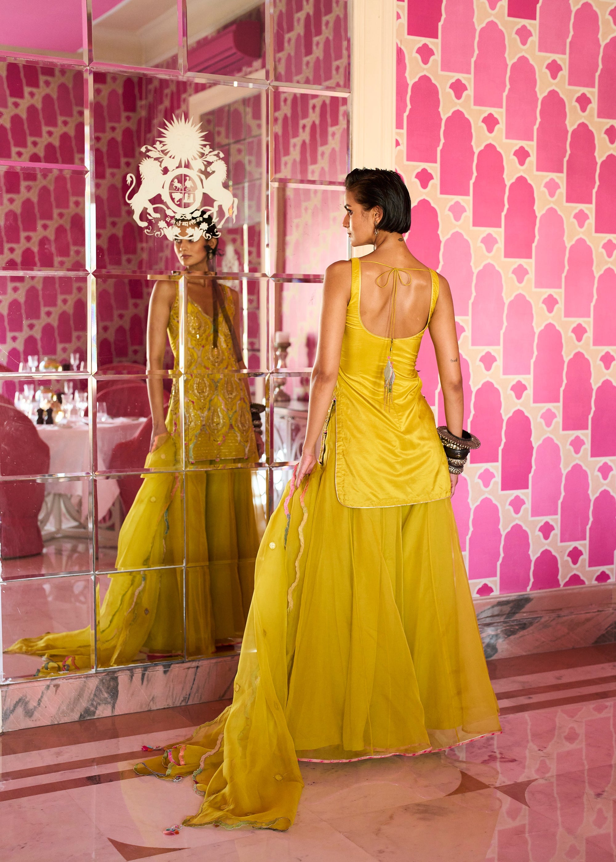Retro Raani Yellow Lotus Sharara Set