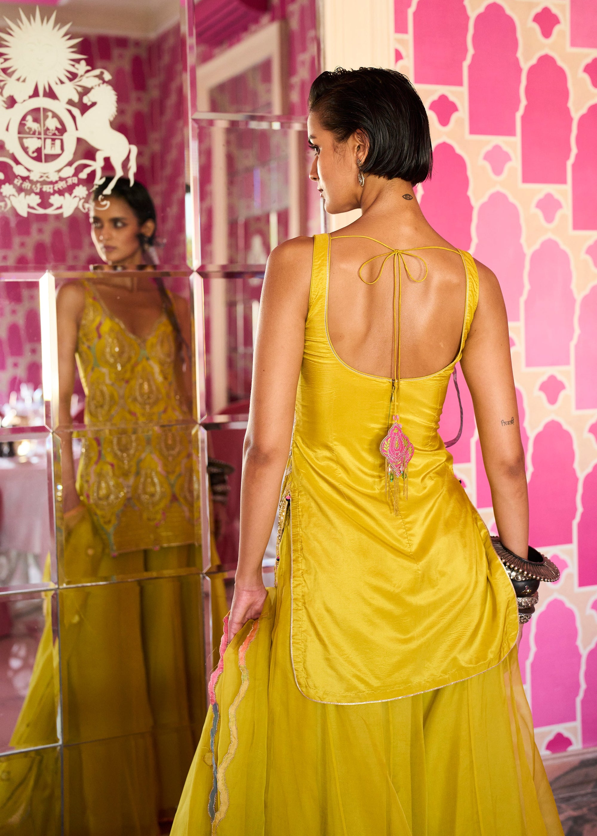 Retro Raani Yellow Lotus Sharara Set
