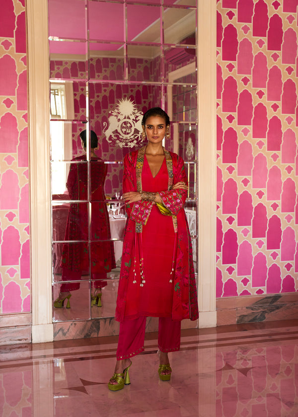 Retro Raani Red Jacket Kurta Set