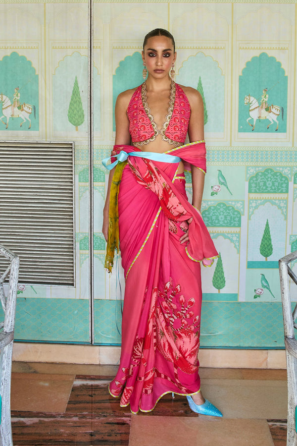 Retro Raani Candy Pink Saree Set