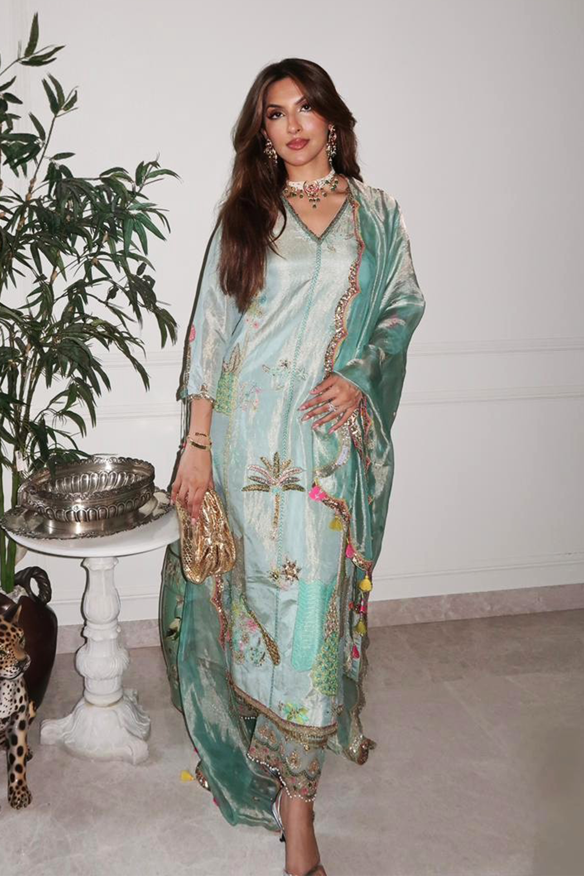 Seher Khan Powder Blue Tissue Kurta Set