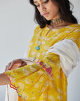 Dupahar Yellow Front Kali Phulkari Kurta Set