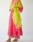 Dupahar Magenta Front Kali Phulkari Kurta Set