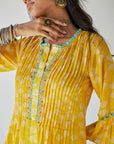 Dupahar Yellow Pintuck Kurta Set