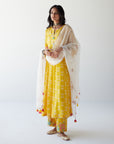 Dupahar Yellow Front Kali Phulkari Kurta Set