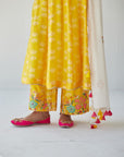 Dupahar Yellow Front Kali Phulkari Kurta Set