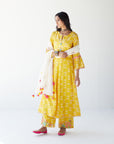 Dupahar Yellow Front Kali Phulkari Kurta Set